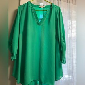 Chaus Emerald Green V-Neck Tunic Blouse
